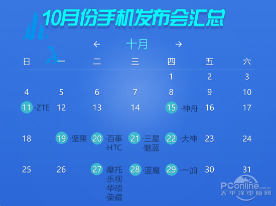 10月份手机发布汇总