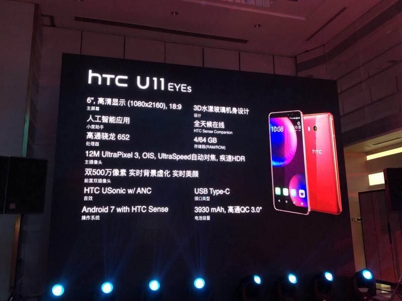 HTC U11 EYEs正式发布:搭载前置双摄+全面屏售价2999元