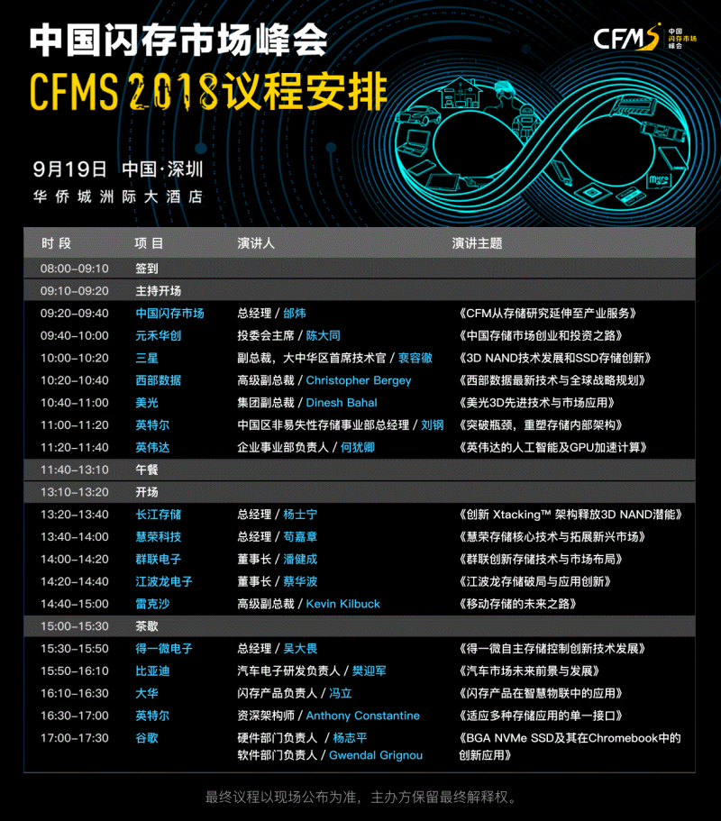 CFMS2018：9月19日，存储巨头齐聚首，他们影响着存储产业的未来！