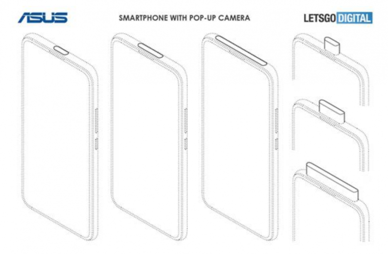 从日前公开的专利来看，华硕在弹出镜头的设计上更加夸张。不仅是从中间位置升起，甚至还考虑超宽幅的双摄模块。