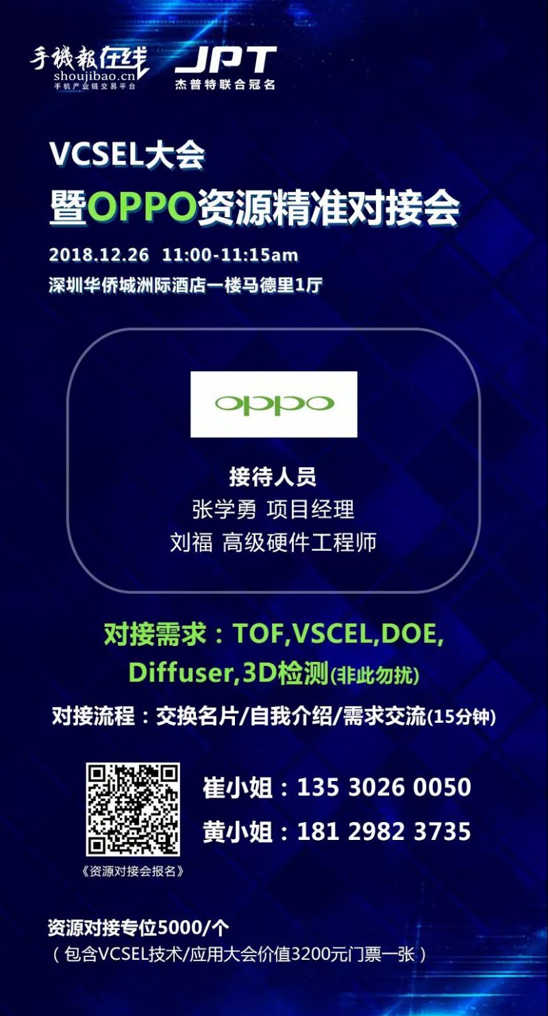 年终大戏：华为/OPPO/欧菲科技/奥比中光/颢天光电/资本等资源精准对接会（杰普特联合冠名）