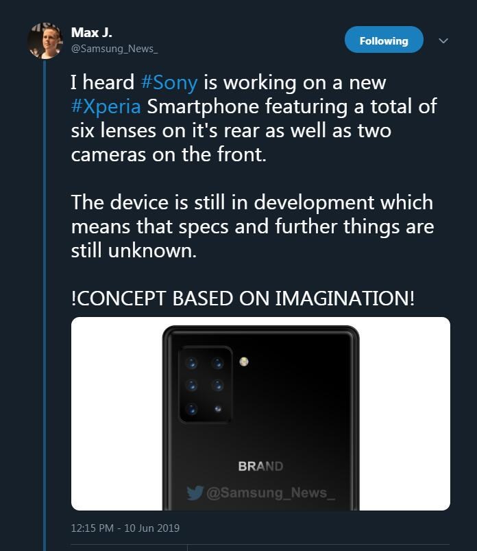 传索尼要打造后置六摄像头手机 将在明年第一季度推出